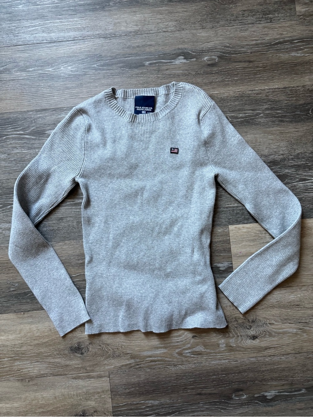 POLO RALPH LAUREN Light Gray Ribbed Crewneck Sweater